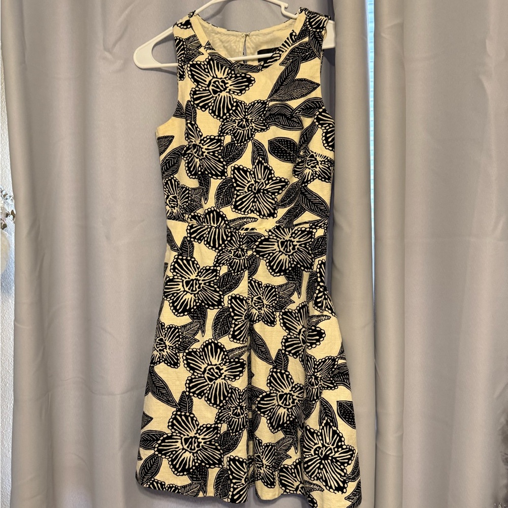 J. Crew Black and Cream Floral Mini Dress